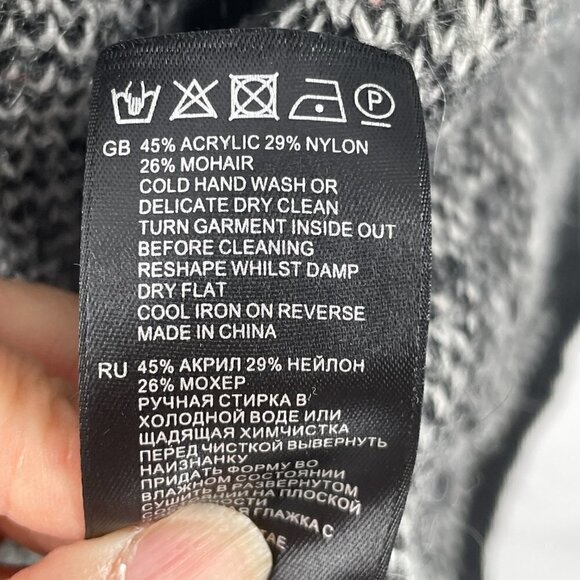 Reiss Nico Cardigan Textured Black White Abstract Intarsia Knit Open Front Large - Picture 7 of 11